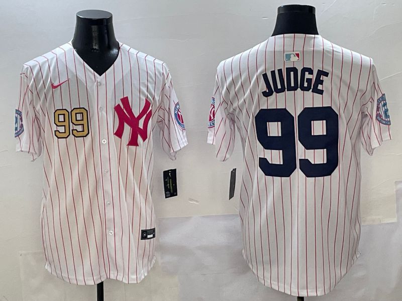 Men New York Yankees 99 Judge White Stripe Jointly Name Nike 2025 MLB Jersey style 4